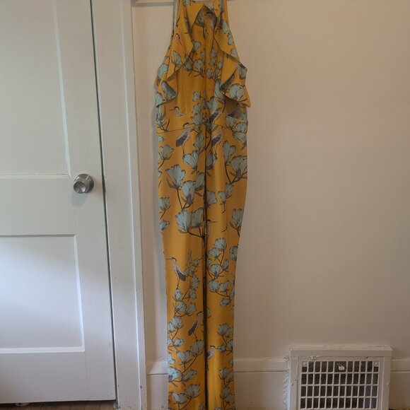 Anthropologie Varun Bahl Yellow Ruffled Floral Jumpsuit - Picture 7 of 10